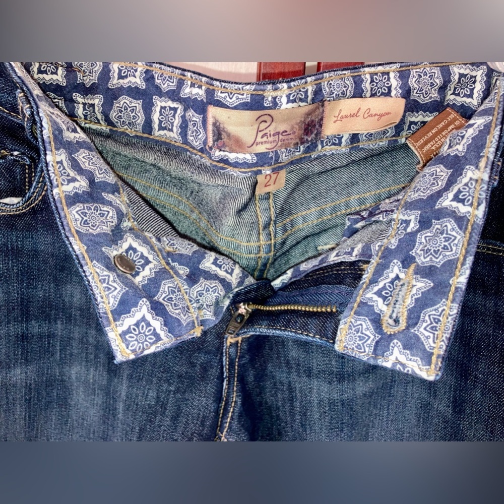Paige Premium Denim "Laurel Canyon" Bootcut Jeans in McKinley Wash Dark Blue 27 - Picture 7 of 7